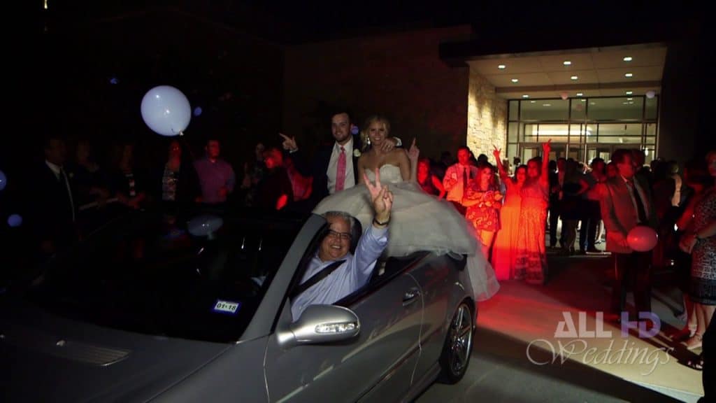 bride groom fall out of car