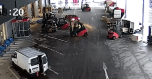 warehouse workers forklifts block thieves