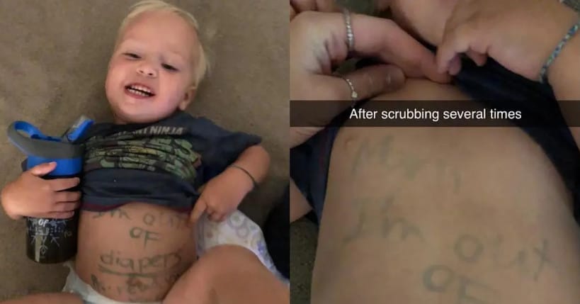 daycare writes on baby with marker